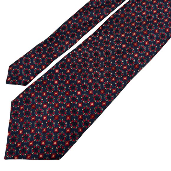 Axe Mod Paris Men's 100% Silk Navy Blue Red Gold Necktie Tie - Picture 2 of 5